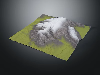 3D Mountain Terrain Model With Green Base White Peaks And Gray Slopes 3d model