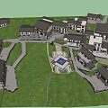Rural Landscape Featuring Traditional Houses Surrounded By Green Trees Central Courtyard Gardens And Farmland
