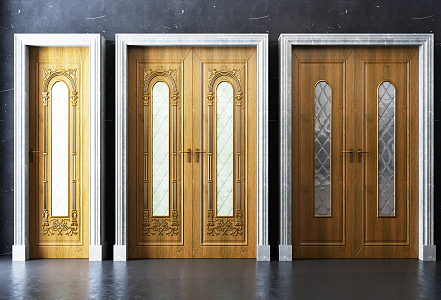 European-style double door combination 3d model