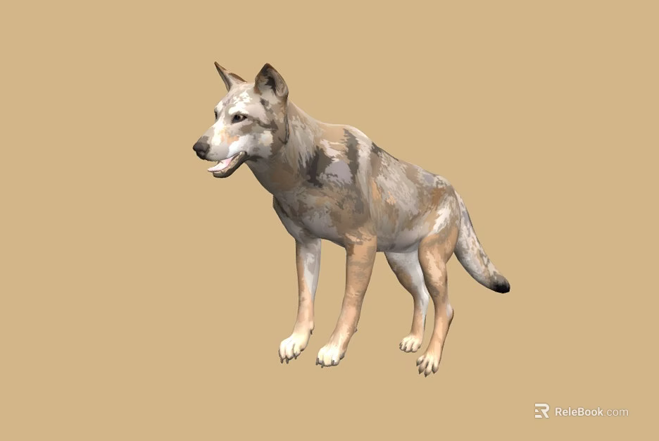 Realistic 3D Wolf Model With Gray White Fur In Standing Pose On Brown Background 3d model 
