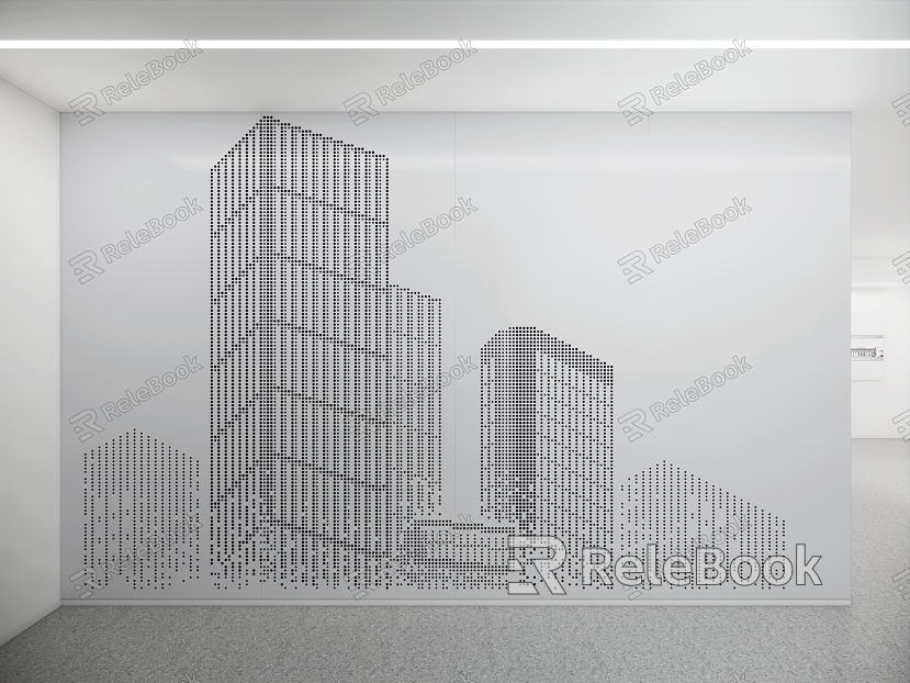 Urban silhouette architectural modeling perforated metal plate office front desk background wall theme wall model