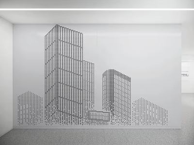 Urban silhouette architectural modeling perforated metal plate office front desk background wall theme wall 3d model