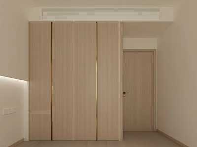 Modern Wardrobe Interior With Sleek Gold Metal Handles And Wooden Panels Design 3d model