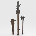 Medieval Weapons Display Three Different Wooden Metal Decorative Detailed Designs