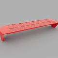 Red Outdoor Chair With Perforated Design And Modern Long Bench Structure
