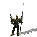 Mythical Armored Warrior Character with Gold Black Armor Spear and Winged Shoulder Armor