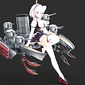 Anime Style Game Character With White Short Hair In Maid Outfit And Mechanical Warship Elements