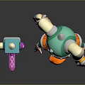 Cartoon Style Character With Orange Hair Blue And Orange Outfit And Small Horned Creature