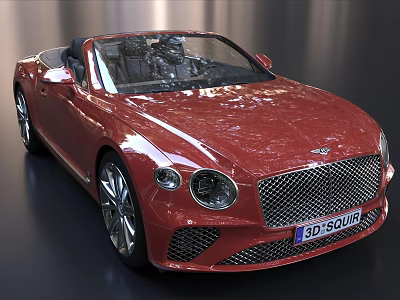 Bentley Red Convertible Sports Car With Shiny Exterior And Front Grille Design 3d model