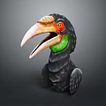 Realistic Hornbill Bird Statue With Black Body Green Neck Red Eyes And Large Beak