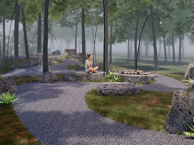 Modern outdoor landscape under forest landscape in forest stand Zen dry landscape waterscape stone landscape lamp 3d model