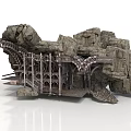 Rock Formation Scene Structure With Metal Arch Bridges And Support Columns