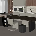 Modern Dining Table Set With Wooden Top Light Chairs And Side Stool In Contemporary Kitchen