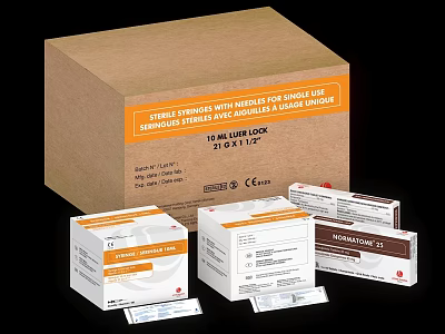 Sterile Syringe With Needle Single Use Disposable Medical Device Packaging Boxes 3d model