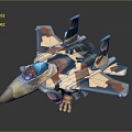Camouflage Coated Spacecraft With Blue Cockpit Yellow Nose And Rocket Attachments