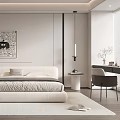 Modern Minimalist Bedroom Interior With Platform Bed Wall Art And Area Rug