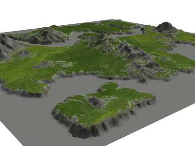 Garden Landscape Design With Green Grass Mountains Water Areas And Rocky Islands 3d model