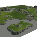 Garden Landscape Design With Green Grass Mountains Water Areas And Rocky Islands