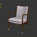 Modern Leisure Chair With Wooden Armrests White Fabric Cushion And Metal Legs