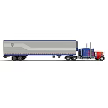 Functional Semi Truck With Blue Red Silver Exterior Flame Decals Front Logo And Cargo Container