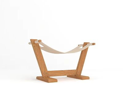 Modern Wooden Hammock Style Stand With White Fabric Structure Design 3d model