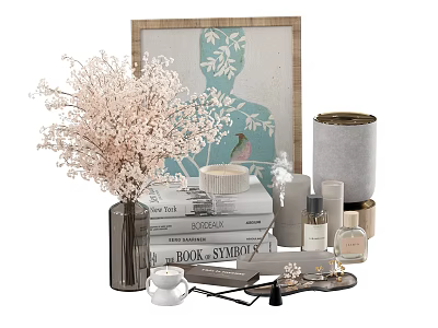 Modern Decorative Ornament Set with Framed Art Dried Flowers Books Scented Candle and Small Ornaments 3d model