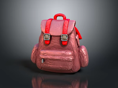 Pink 3D Rendered Backpack With Red Straps Metal Buckles And Reflective Surface 3d model