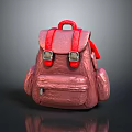 Pink 3D Rendered Backpack With Red Straps Metal Buckles And Reflective Surface