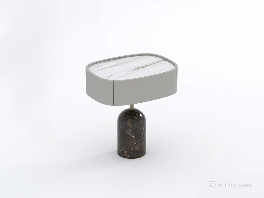 Modern Bedside Table With White Marble Top And Dark Brown Base Design 3d model