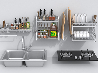 Modern Kitchen Supplies Vegetable Washing Basin Gas Stove Kitchen Storage Rack 3d model