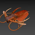 Game and Movie Character Fantasy Creature With Brown Red Exoskeleton Tentacles And Fins