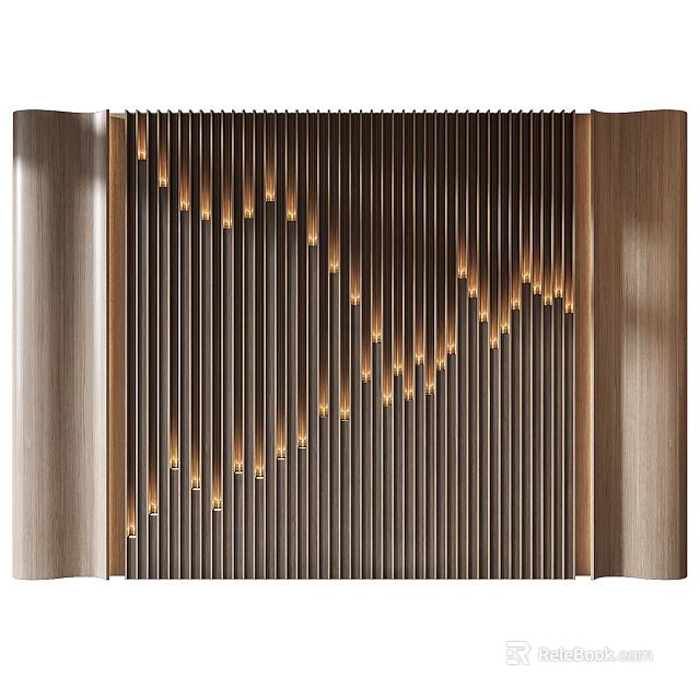 Elegant Modern Luxury Background Wall With Vertical Slats Design And Warm Embedded Lighting 3d model