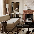 Elegant Living Room Interior Design With Beamed Ceiling Chandelier Sofa Fireplace And Rug