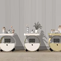 Modern Round Bedside Tables With Storage Drawer Decorative Vases And Dried Flowers