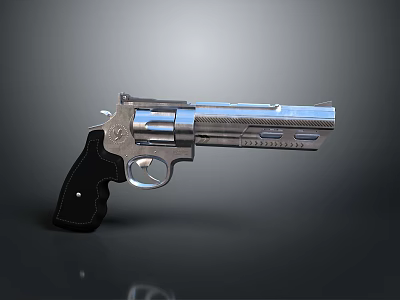 Shiny Silver Metal Revolver With Black Grip And Modern Design Features 3d model