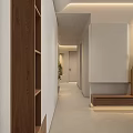 Modern Dining And Kitchen Interior With White Cabinets Wooden Countertops Round Table Pendant Light