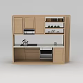 Modern Wooden Kitchen Cabinet With Stove Kettle Open Shelves And Decorations