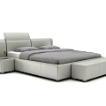 Modern Double Bed with Upholstered Headboard Light Gray Fabric and Side Storage 3d model