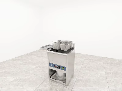 Stainless Steel Deep Fryer Kitchen Appliance Featuring Two Baskets Oil Storage And Control Knobs 3d model