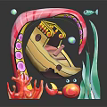 Vibrant Underwater Scene Decoration With Arched Pink Structure Red Coral Crab And Blue Fish