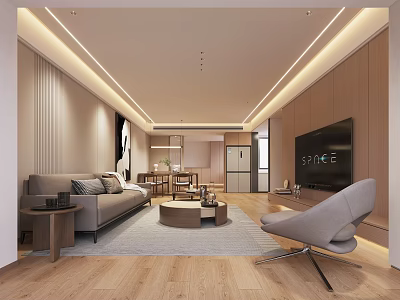 Modern Living and Dining Room Interior Design With Sofa Coffee Table TV And Dining Chairs 3d model