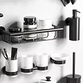 Modern Minimalist Bathroom Accessories With Black Wall Mounted Shelves Towel Racks And Toiletries