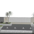 Contemporary Lattice Feature Wall With Palm Trees Water Pool And Mountain View Against Blue Sky