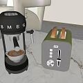Smart Machines Coffee Maker and Toaster on Marble Countertop With Fresh Coffee Toasted Bread