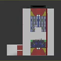 Vibrant Scene Component Featuring Red Blue Panels With Geometric Decorative Designs And White Base