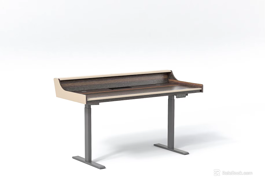 Modern Home Office Desk With Wooden Top And Metal Legs Design 3d model 