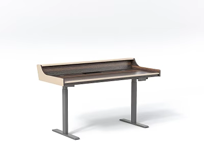 Modern Home Office Desk With Wooden Top And Metal Legs Design 3d model