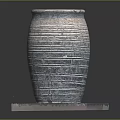 Textured Striped Pottery Jar On Square Base Against Dark Background 3d model