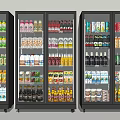 Commercial Glass Door Display Refrigerators Stocked With Various Beverages And Food
