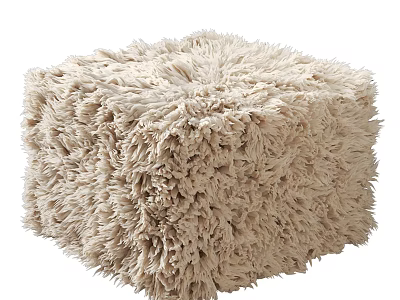 Soft Fluffy Beige Faux Fur Square Ottoman For Modern Living Room Decor 3d model
